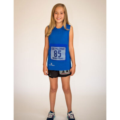 Youth Sleeveless Top with Race Bib Pocket in Blue